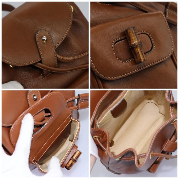 GUCCI Bamboo Backpack Leather Brown Gold Auth bs23503 - Picture 16 of 16